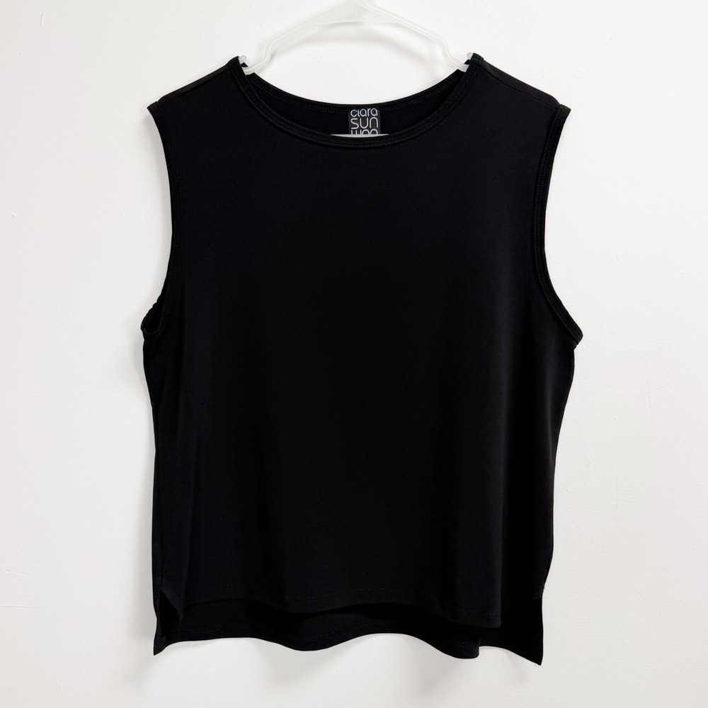 Clara Sunwoo Shirt Womens Medium Black Sleeveless Stretch Top Blouse